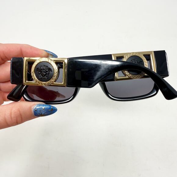 Authentic Versace Black and Gold Sunglasses EUC Rectangular Shaped Frames